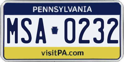 PA license plate MSA0232