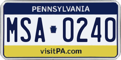 PA license plate MSA0240