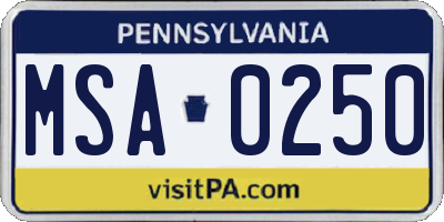 PA license plate MSA0250