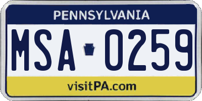 PA license plate MSA0259