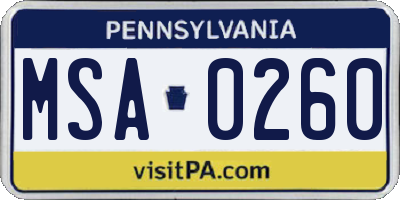 PA license plate MSA0260
