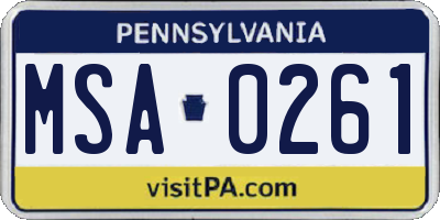 PA license plate MSA0261
