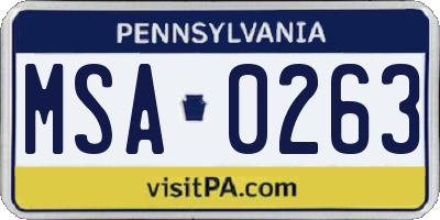 PA license plate MSA0263
