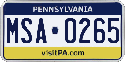 PA license plate MSA0265
