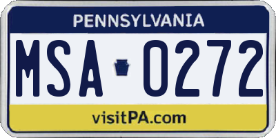 PA license plate MSA0272