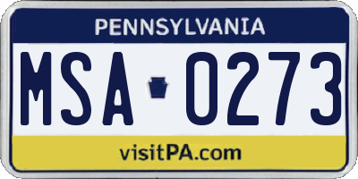 PA license plate MSA0273