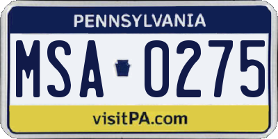 PA license plate MSA0275