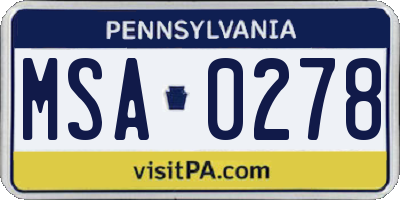 PA license plate MSA0278