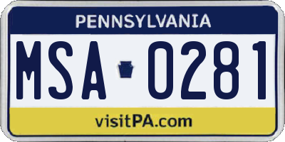 PA license plate MSA0281