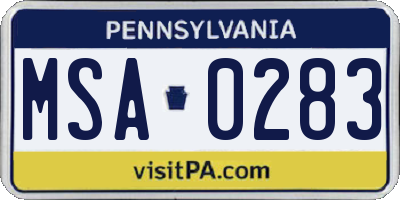 PA license plate MSA0283
