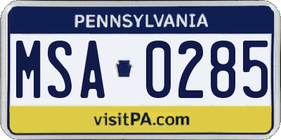 PA license plate MSA0285
