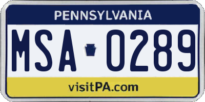 PA license plate MSA0289