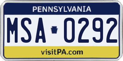 PA license plate MSA0292