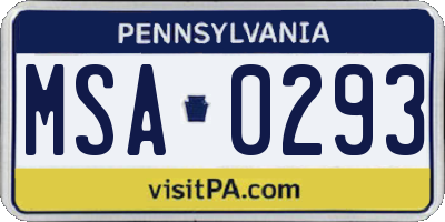 PA license plate MSA0293