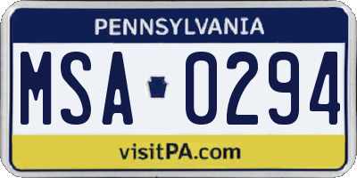 PA license plate MSA0294