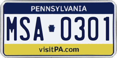 PA license plate MSA0301