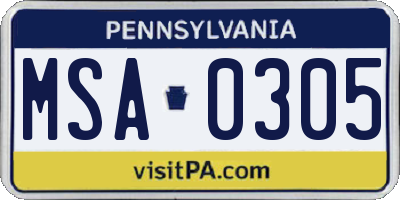 PA license plate MSA0305