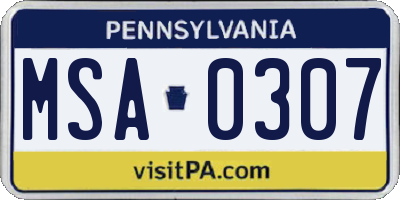 PA license plate MSA0307
