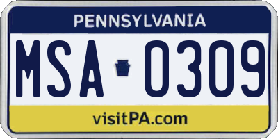 PA license plate MSA0309