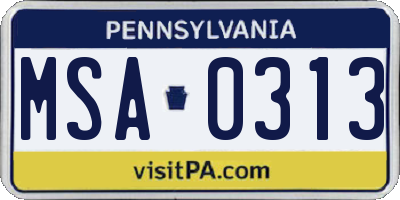 PA license plate MSA0313