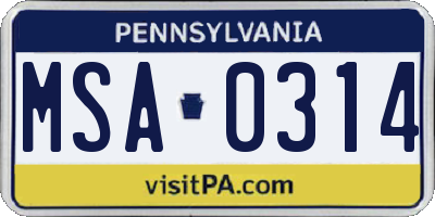 PA license plate MSA0314
