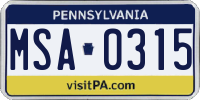 PA license plate MSA0315