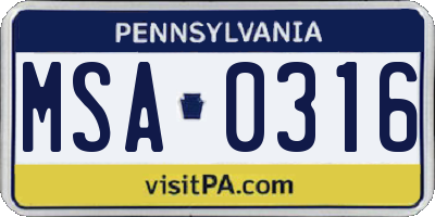 PA license plate MSA0316