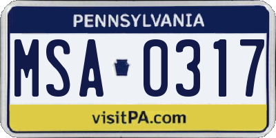PA license plate MSA0317