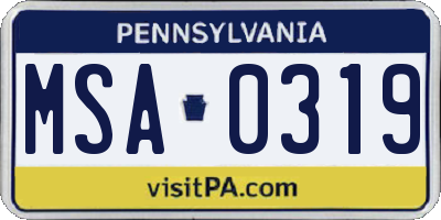PA license plate MSA0319