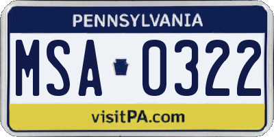 PA license plate MSA0322