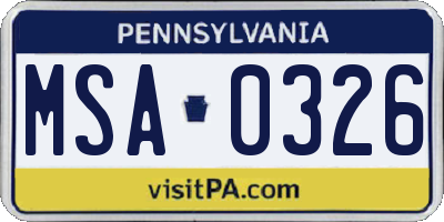 PA license plate MSA0326