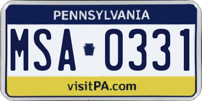 PA license plate MSA0331
