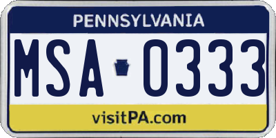 PA license plate MSA0333