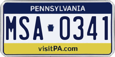 PA license plate MSA0341