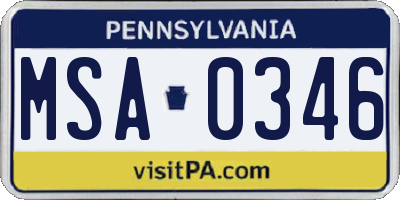 PA license plate MSA0346