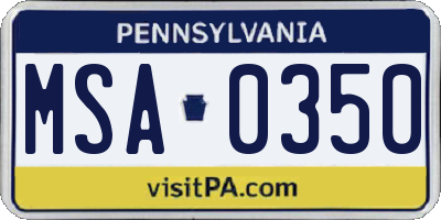 PA license plate MSA0350
