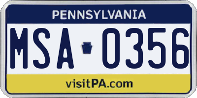 PA license plate MSA0356