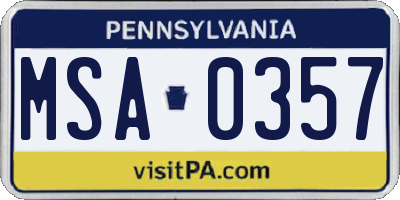 PA license plate MSA0357