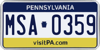 PA license plate MSA0359