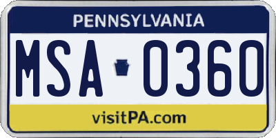PA license plate MSA0360