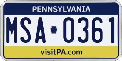 PA license plate MSA0361