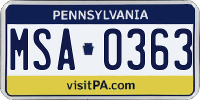 PA license plate MSA0363