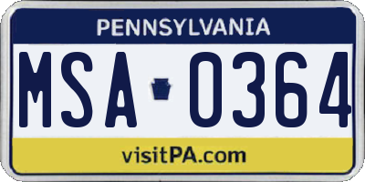 PA license plate MSA0364