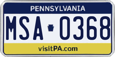 PA license plate MSA0368