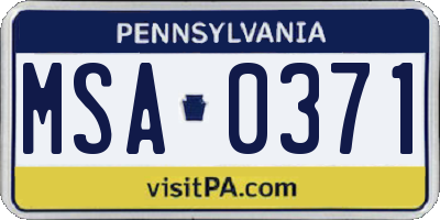 PA license plate MSA0371