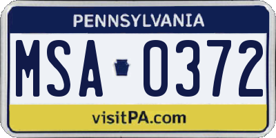 PA license plate MSA0372