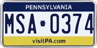 PA license plate MSA0374