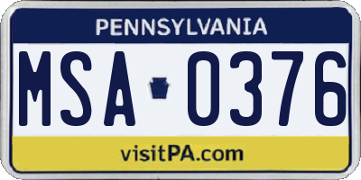 PA license plate MSA0376