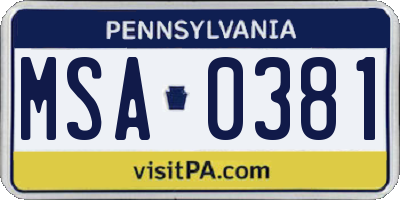 PA license plate MSA0381