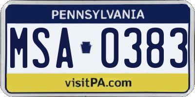 PA license plate MSA0383
